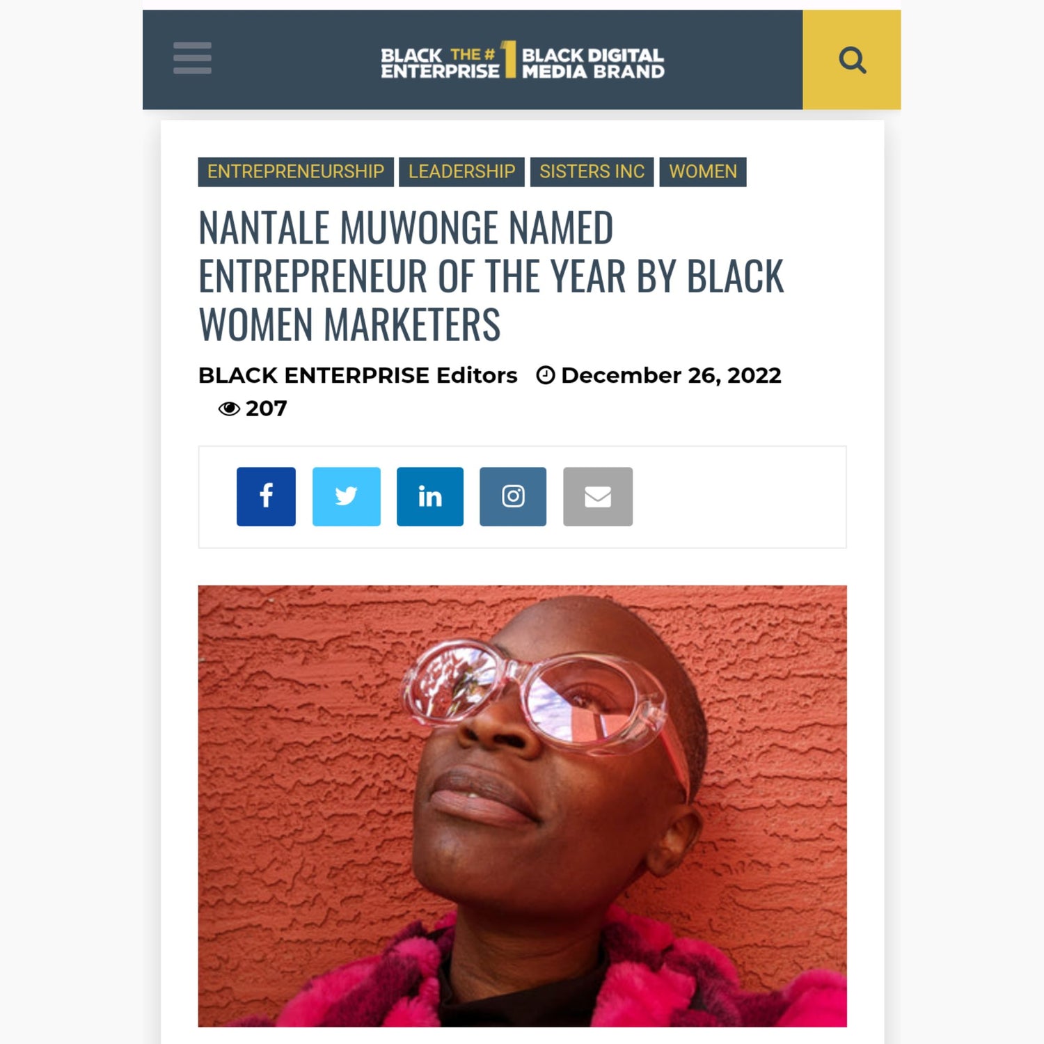 Nantale Muwonge in Black Enterprise for Entrepreneur of The Year