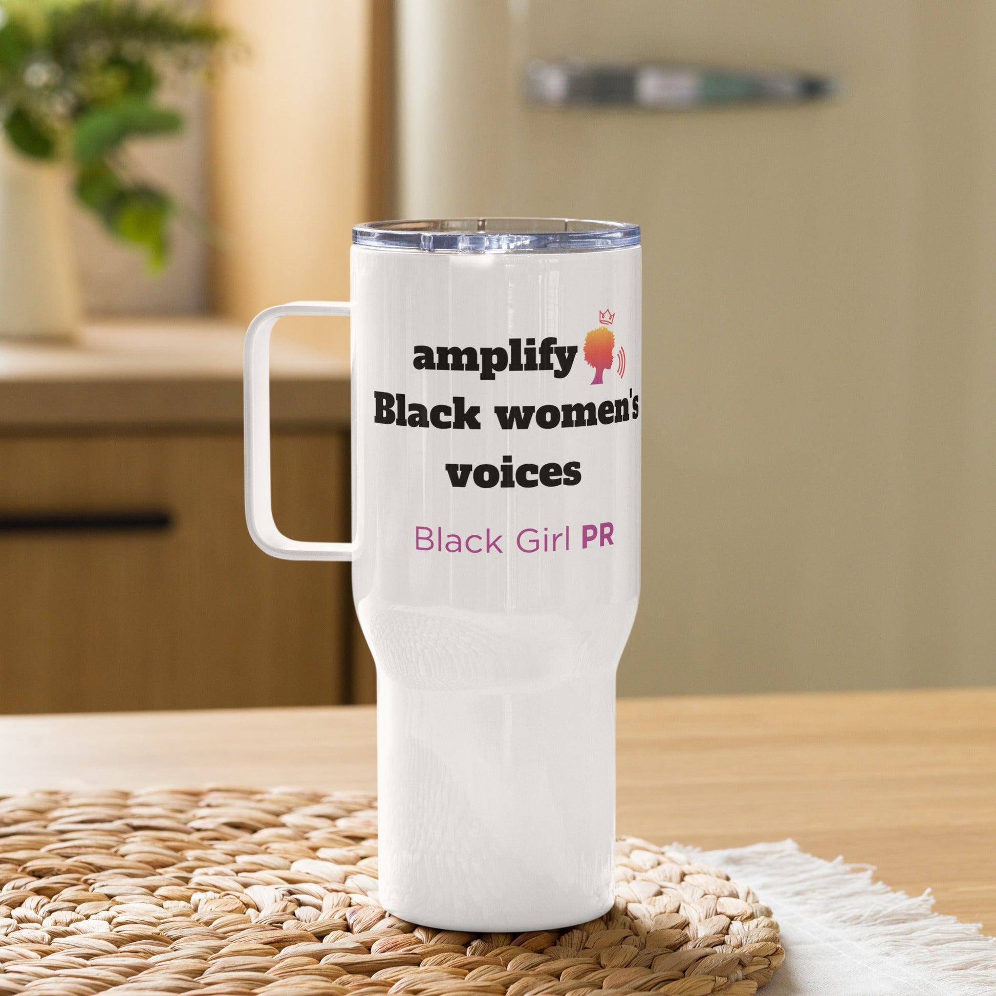 Amplify Black Women's Voices Stainless Steel Travel Mug With Handle - Black Girl PR™